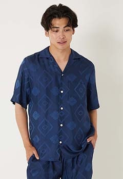 NIPOALOHA /シルクキュプラ ショートスリーブアロハシャツ NAVY