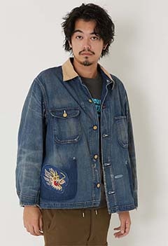 ライトデニム アタッチメントリメイク ショートカバーオールジャケット