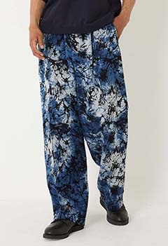 ソフトコットンガラスジャカード インディゴテゾメ ドローパンツ