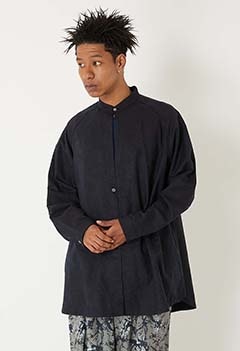 リネンミックスガラスパターン グランパシャツ