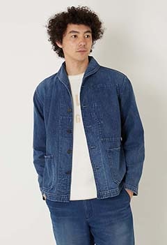 セルビッジライトデニム ヴィンテージウォッシュ USN ショールカラーカバーオール