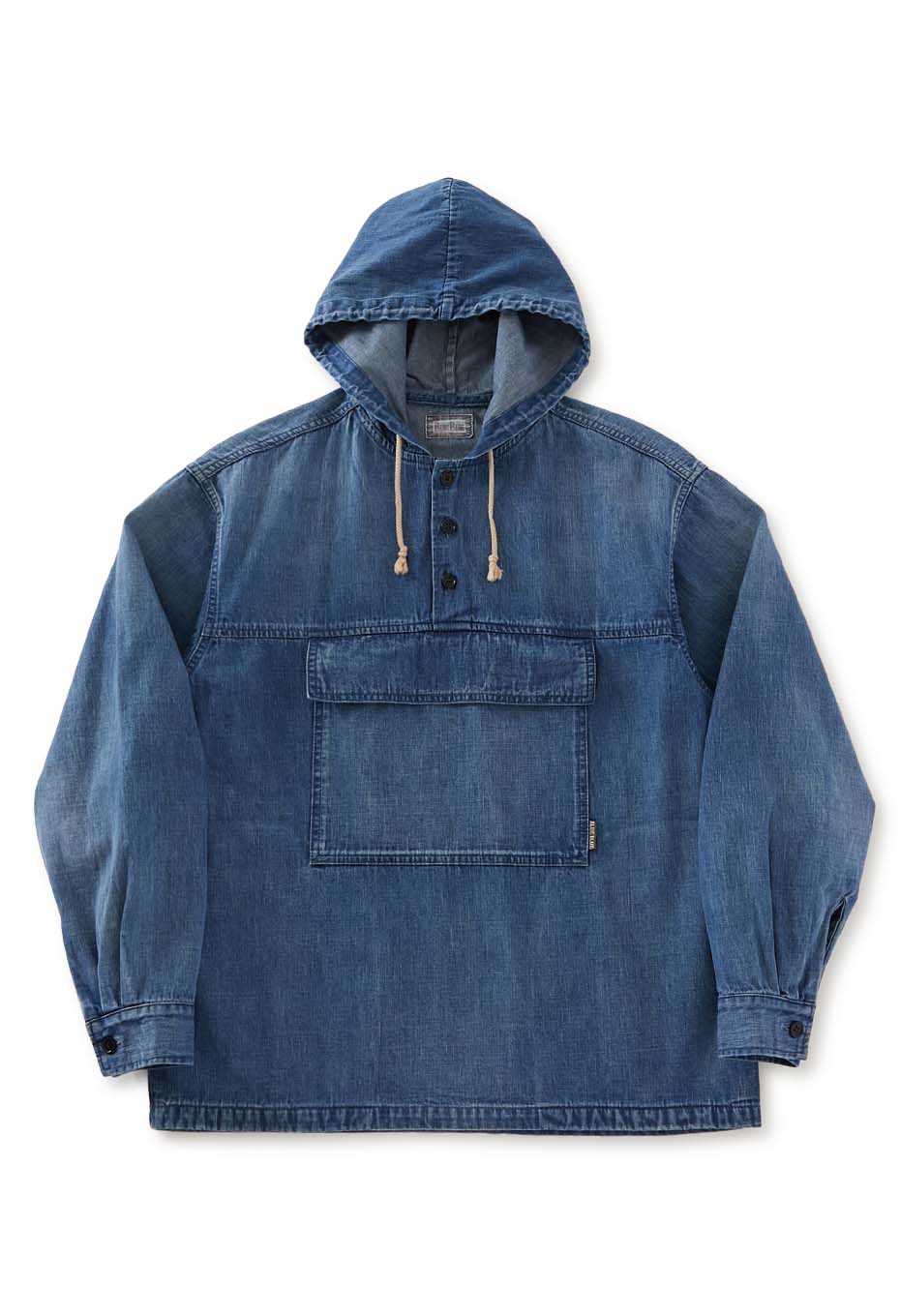 セルビッジライトデニム ビッグポケットプルパーカ