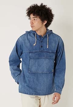 セルビッジライトデニム ビッグポケットプルパーカ