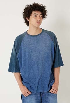 インディゴスラブテンジク ハンドリペア ハーフスリーブTシャツ