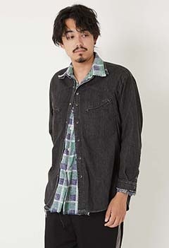 レイヤードリメイクデニム サドルシャツ