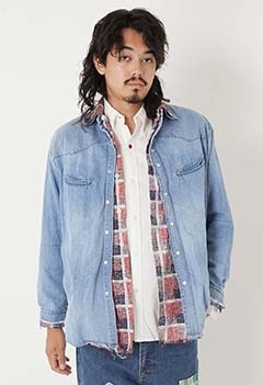 レイヤードリメイクデニム サドルシャツ