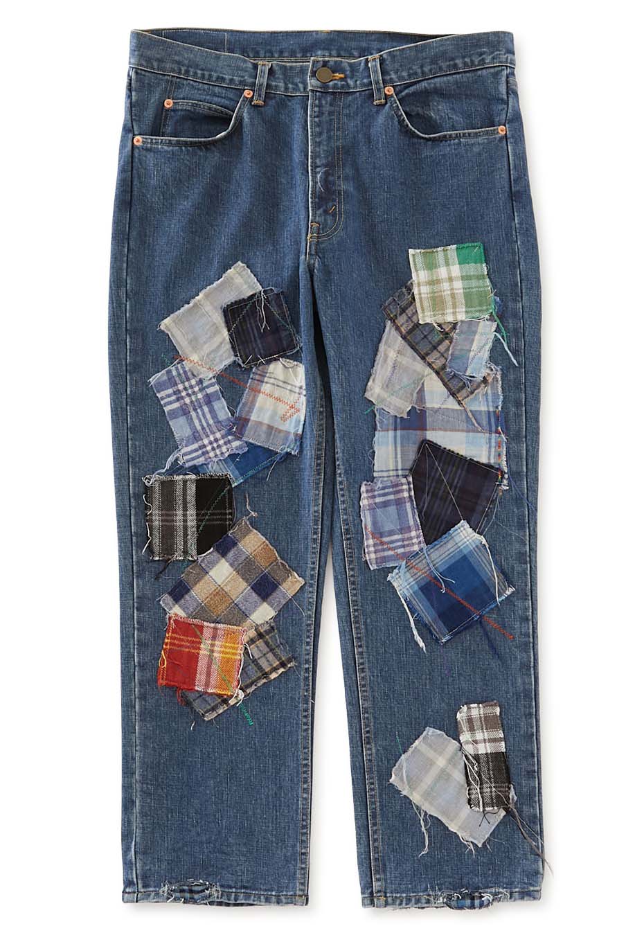 ランダムチェック パッチワーク ジーンズ