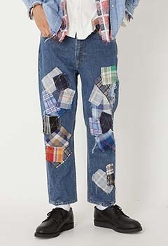 ランダムチェック パッチワーク ジーンズ