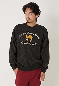 WWスラブインレー ジャーニーキャメルカラーフロッククルーネックプルオーバー