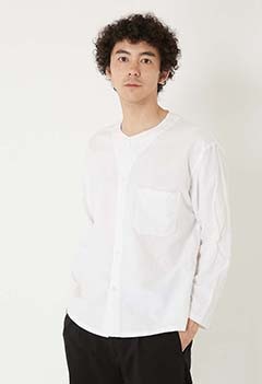 オーコットンヘンプ ノーカラーシャツ