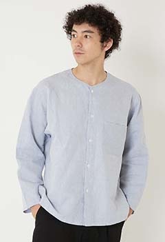 オーコットンヘンプ ノーカラーシャツ