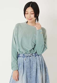 WWスラブテンジク ユーズドウォッシュ ポケットラウンドヘムロングスリーブTシャツ