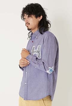 グラフィティステッチ ワッペンボタンダウンシャツ