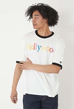 ガーゼウラケ リンガーカラフルプリントショートスリーブTシャツ