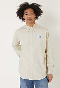 B BLUE 67 チェーンエンブロイダリー ワークオックスボタンダウンシャツ