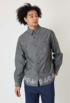 アンカースタンプカラーシャンブレー 2ポケットワークシャツ