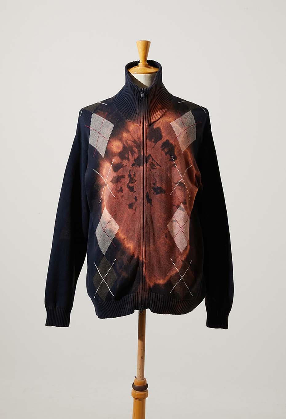 VINTAGE US ARGYLE KNIT FRONT BLEACHED