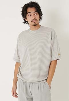 9.5oz ストレッチフライス ミジンボーダーヘムリブ ショートスリーブTシャツ