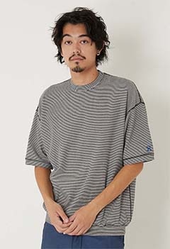 9.5oz ストレッチフライス ミジンボーダーヘムリブ ショートスリーブTシャツ