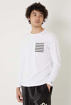 ストレッチフライス ボーダーポケット コンフォータブルロングスリーブTシャツ