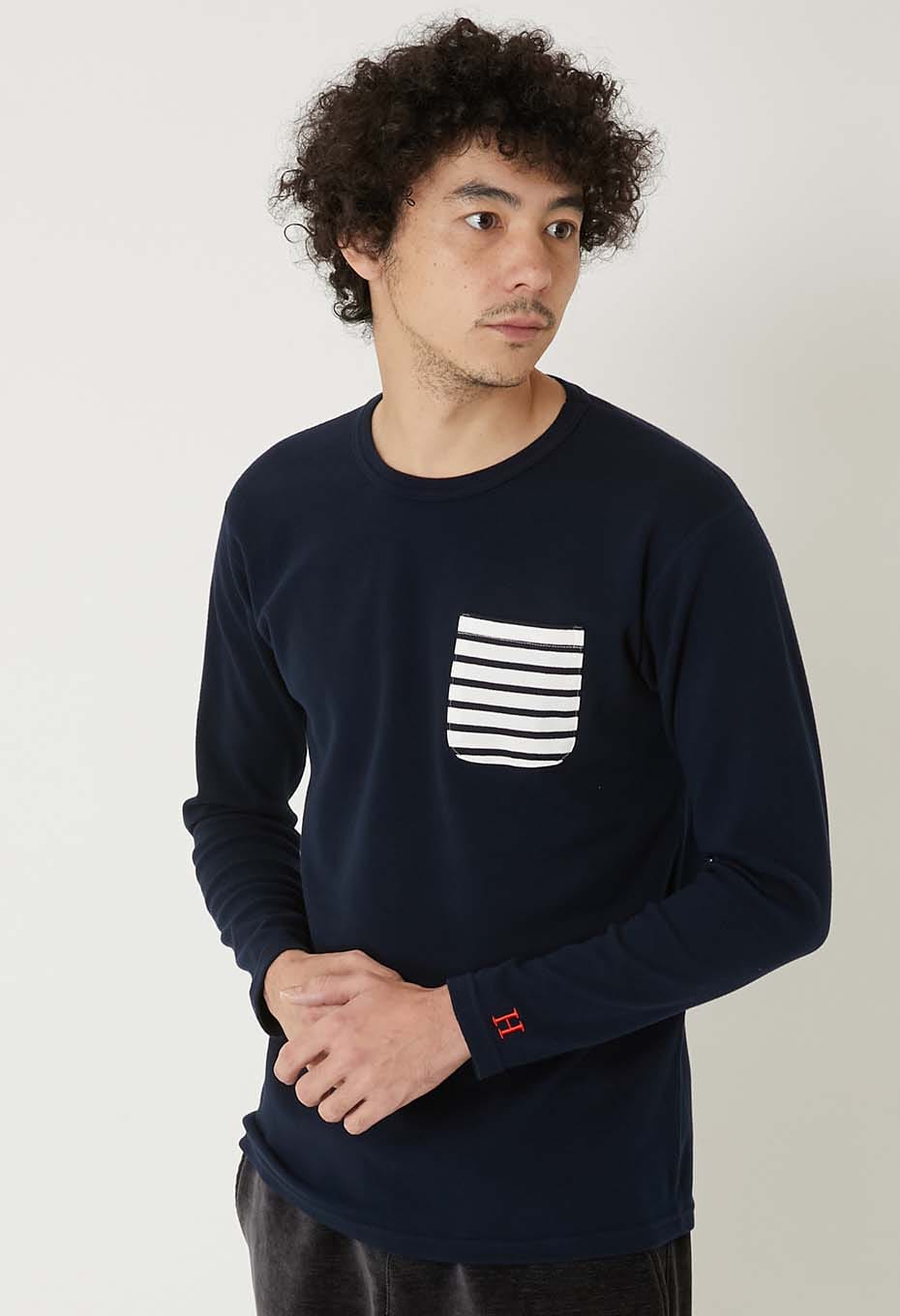 ストレッチフライス ボーダーポケット コンフォータブルロングスリーブ