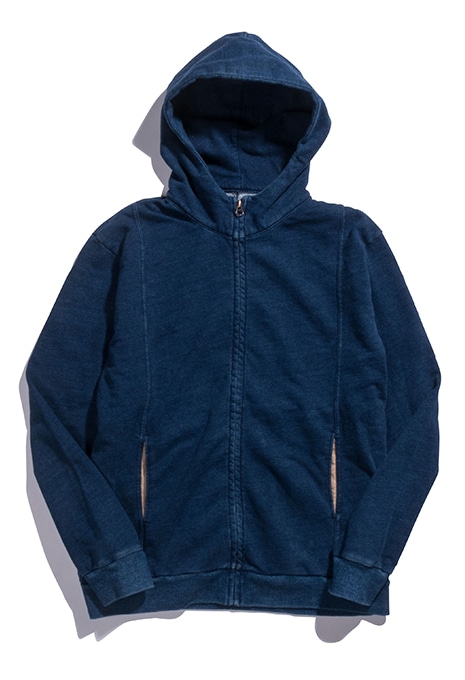 インディゴウラケ スプリットバック ハイネックジップパーカ