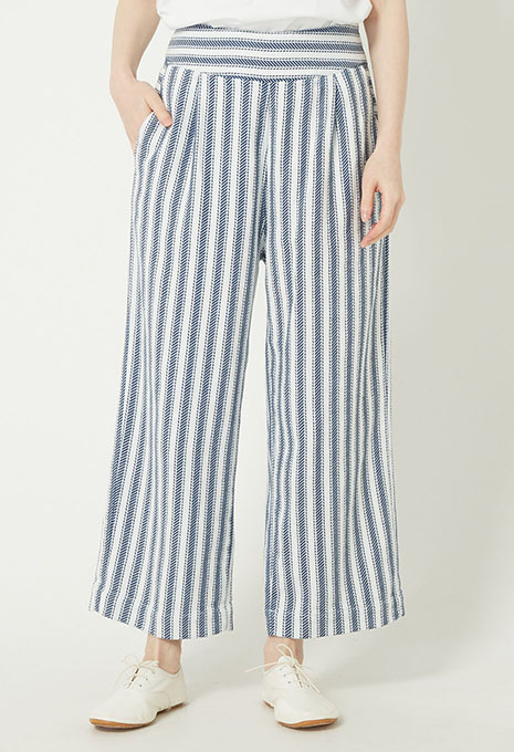 Indigo herringbone Striped High Waist Pants Women's