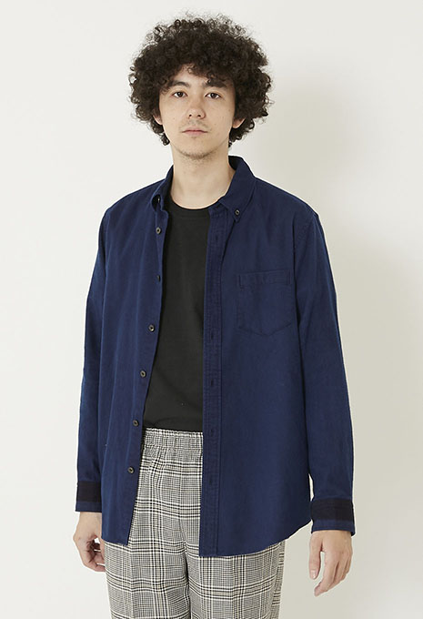 フランネル チェックパネル テゾメ ボタンダウンシャツ