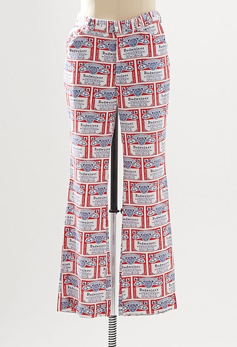 VINTAGE 70s BUDWEISER ALL OVER PRINTED FLARE PANTS