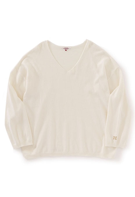 Cotton cashmere washable v-neck relaxed sweater