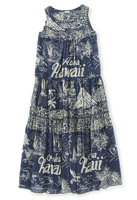 Bindu ワンピース Bindu アロハ ハワイアンマップ プリント ロングドレス