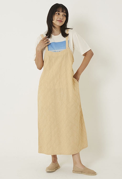 Embroidered chambray apron dress