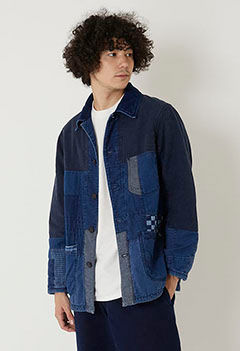 Indigo plain weave nenrin patchwork Watari chore coat (S / ONE)