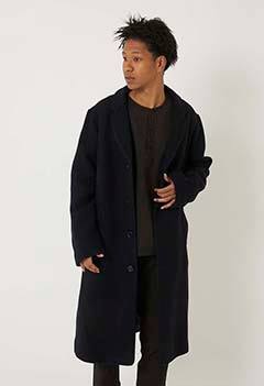 Yamamichi Robbing Tweed Big Silhouette Single Coat (S / D NAVY)