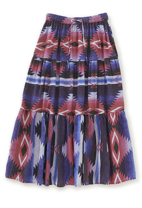 Native print tiered long skirt