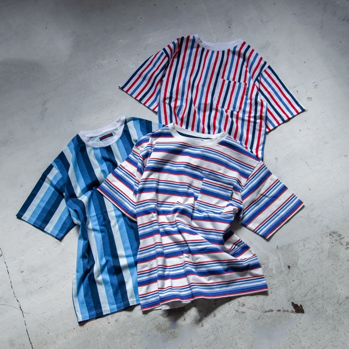 BLUE BLUE horizontal stripe &amp; Striped Print T-shirts