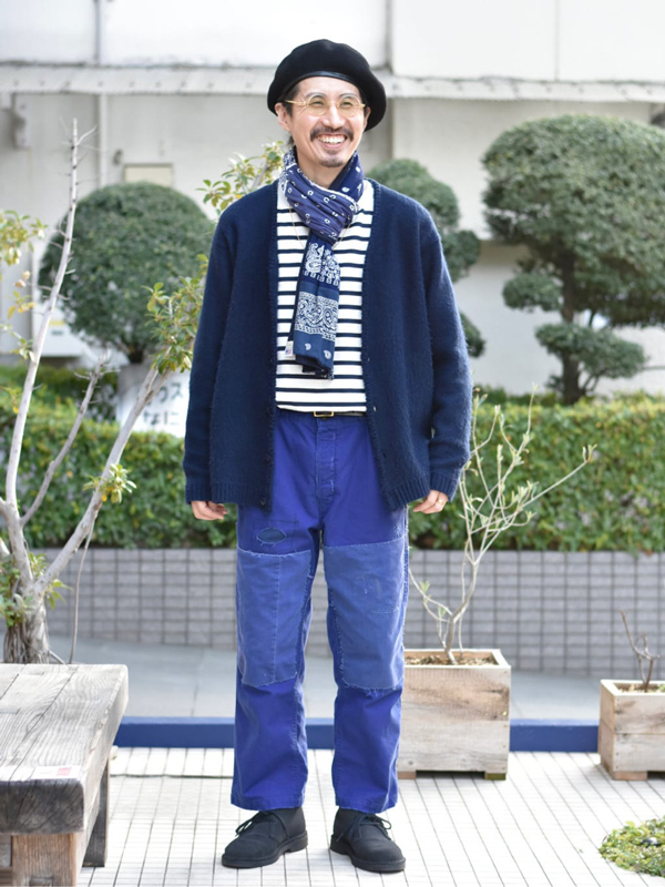 Yonetomi x BLUE BLUE Wave Cotton Panel horizontal stripe Basque Sweater
