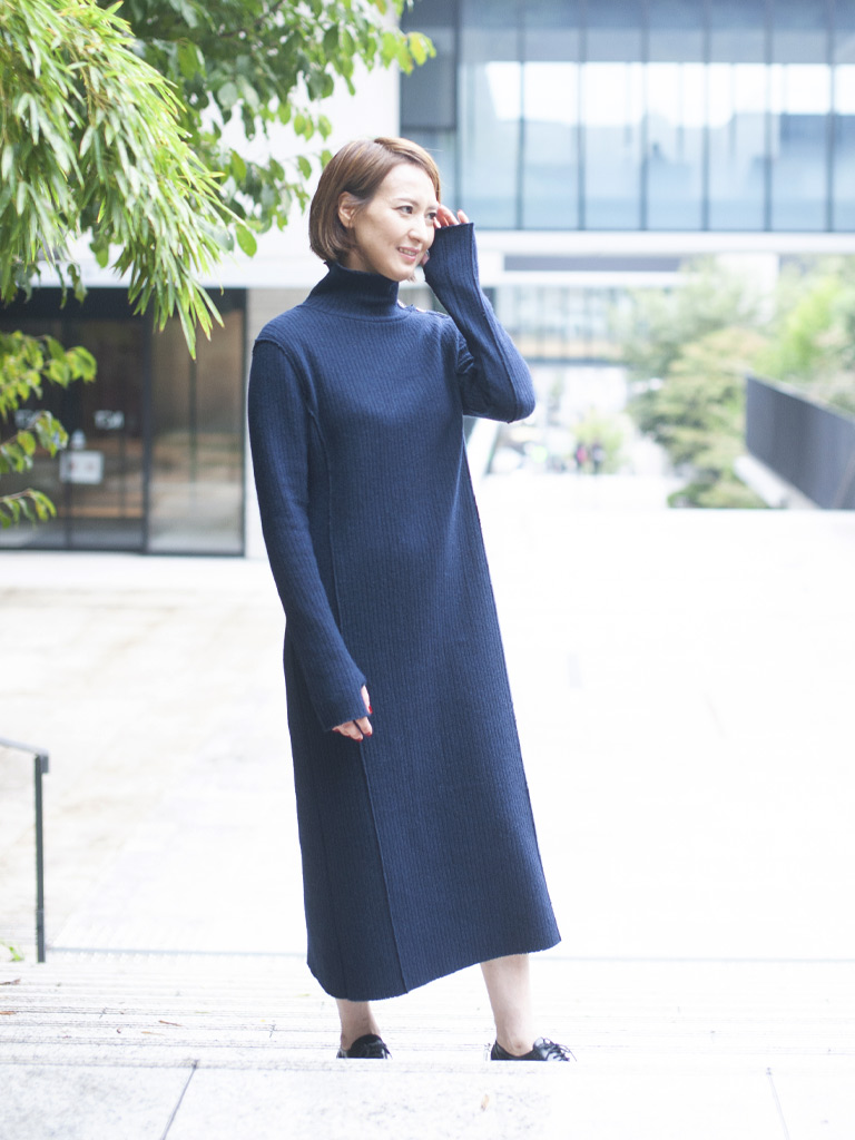 リサイクルドウール ボトルネックワンピース