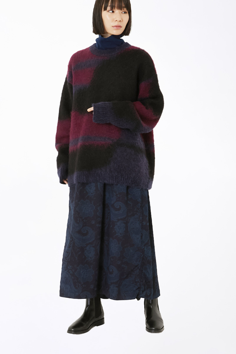 インディゴナイロンサテンツジガハナ ギャザースカート