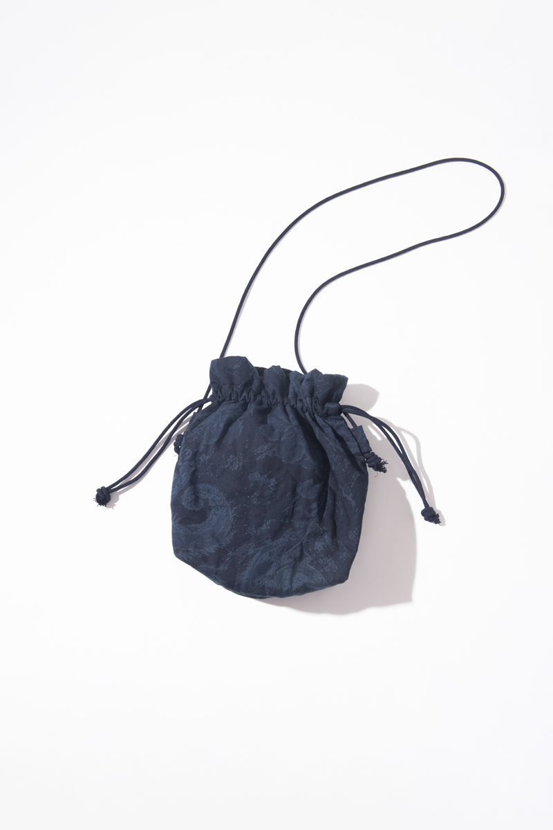 インディゴナイロンサテンツジガハナ キンチャクバッグ