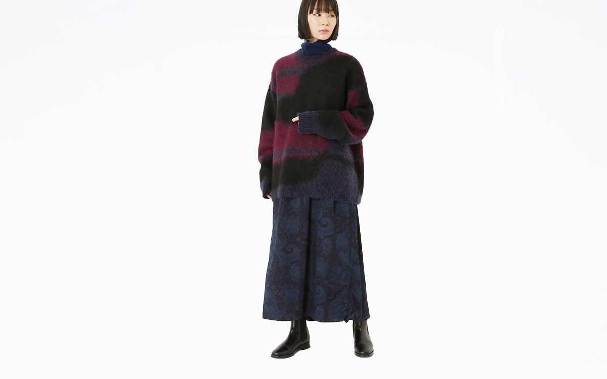 インディゴナイロンサテンツジガハナ ギャザースカート