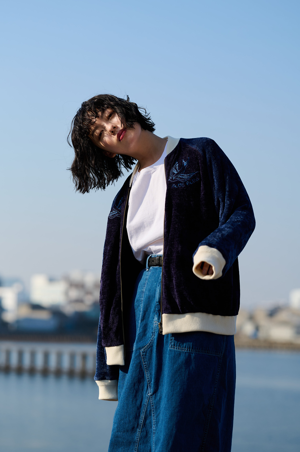 MALL KNIT EMBROIDERY SUKAJAN | BLUE BLUE | ブルーブルー