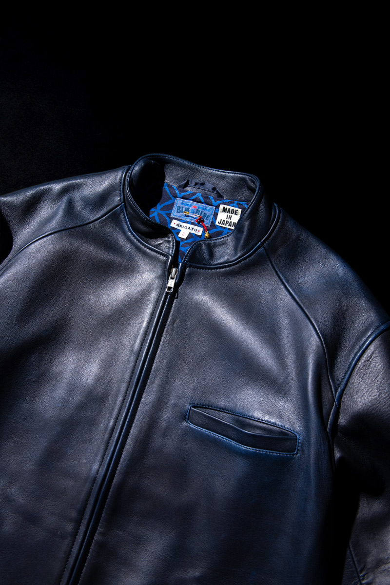 インディゴシープレザー シングルライダースジャケット