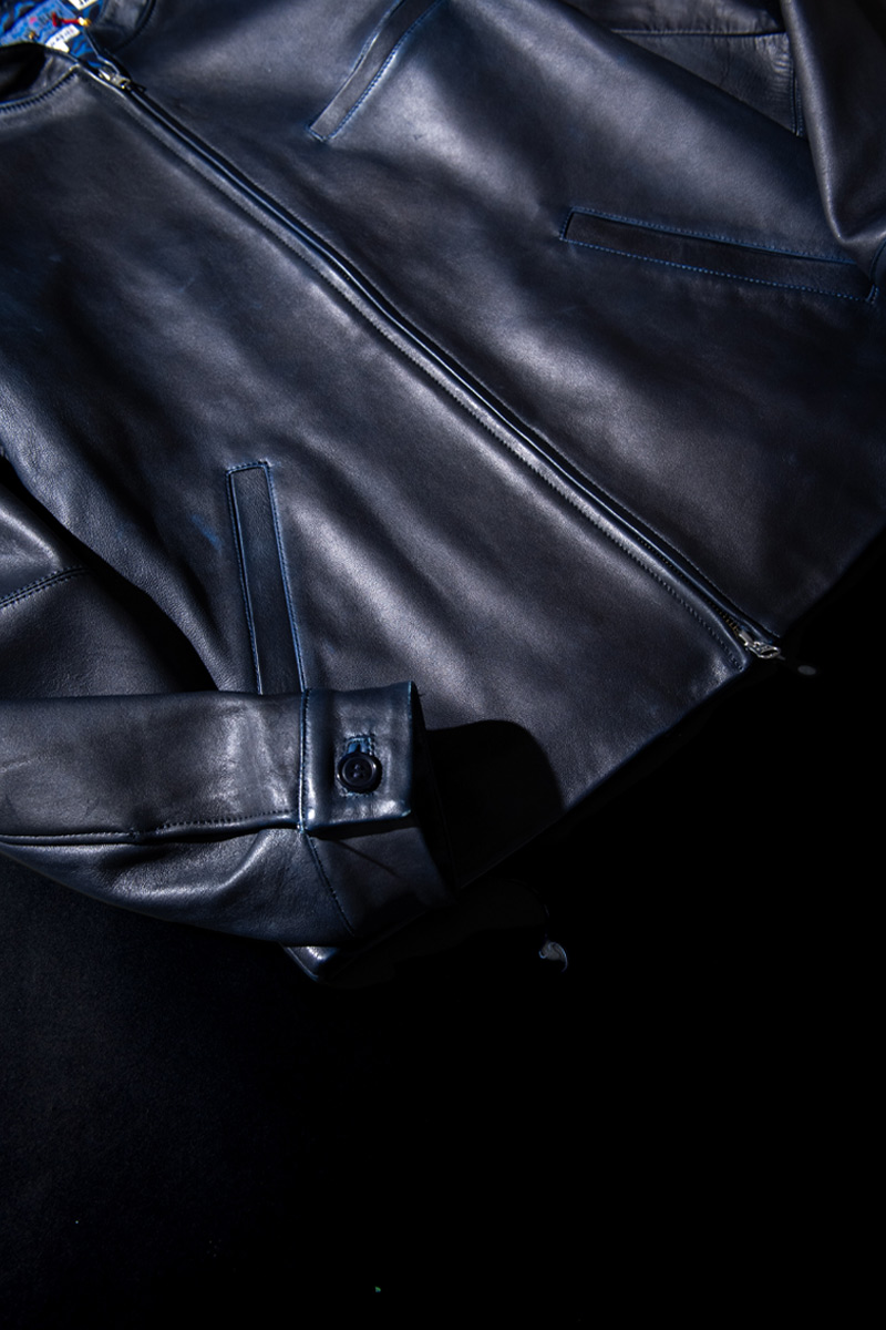 インディゴシープレザー シングルライダースジャケット