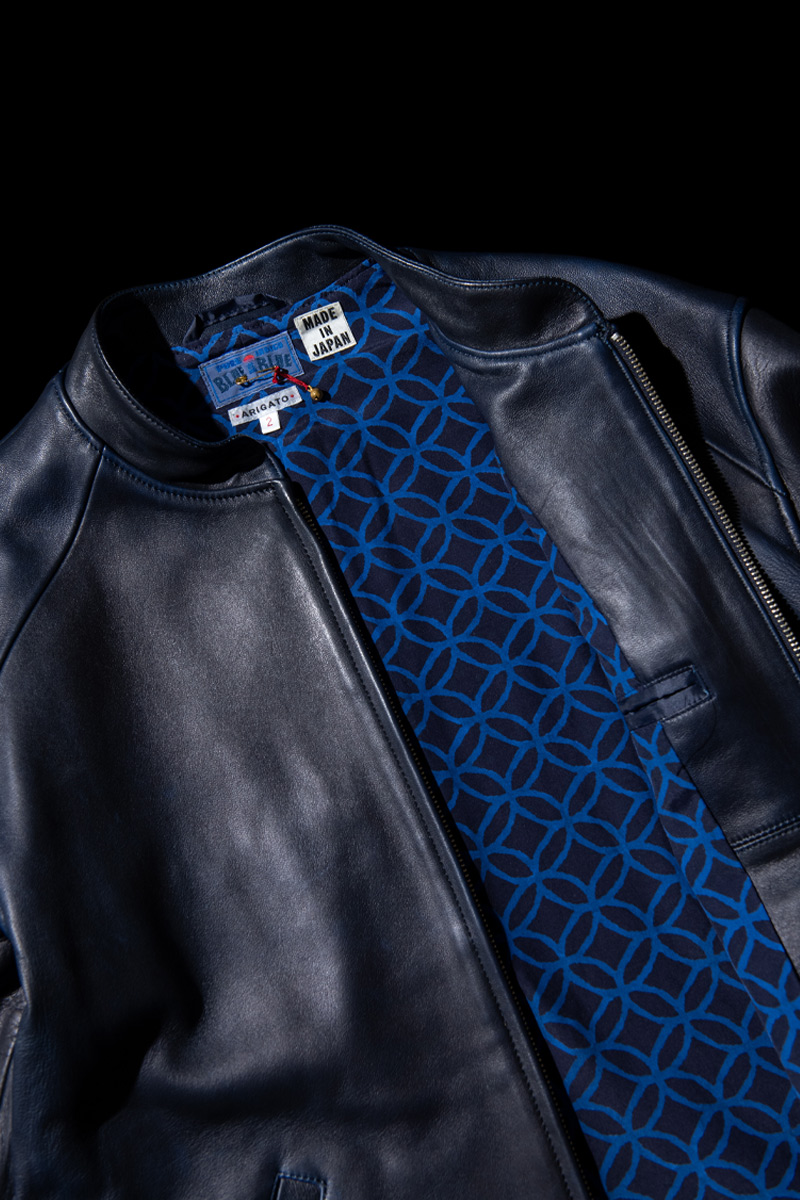 インディゴシープレザー シングルライダースジャケット