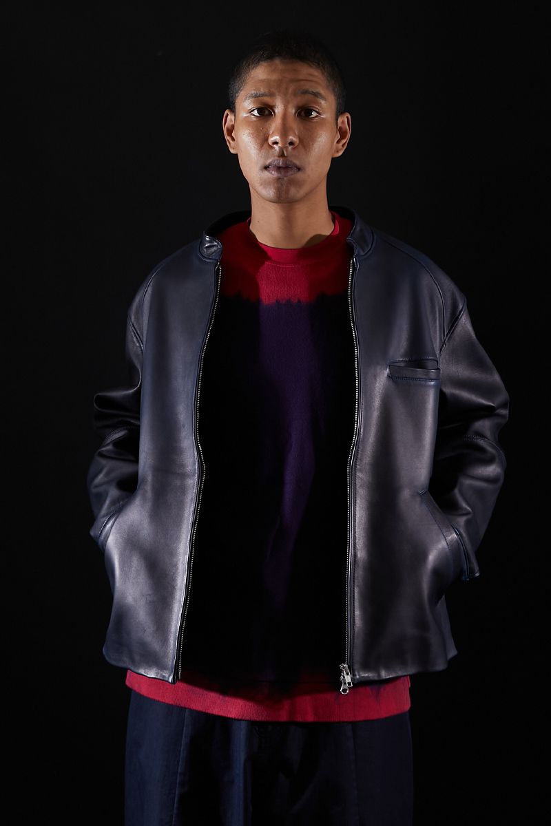インディゴシープレザー シングルライダースジャケット