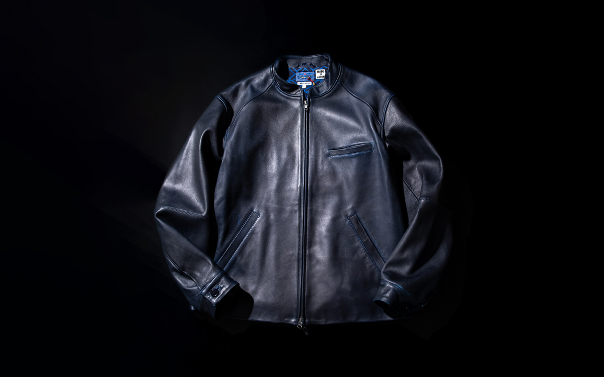 インディゴシープレザー シングルライダースジャケット