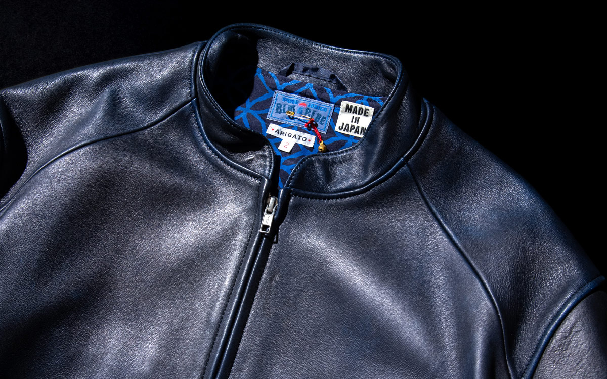 インディゴシープレザー シングルライダースジャケット