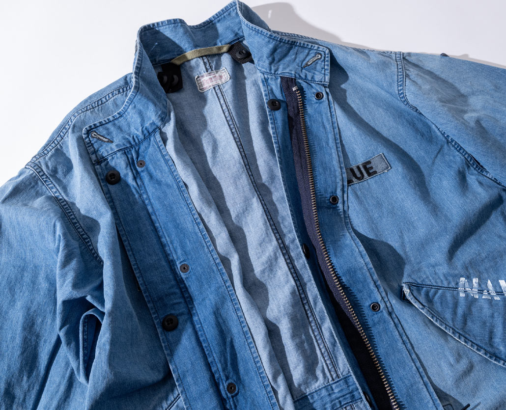 JACQUARD DENIM ATTACHMENT FISHTAIL COAT　マテリアル | BLUE BLUE | ブルーブルー