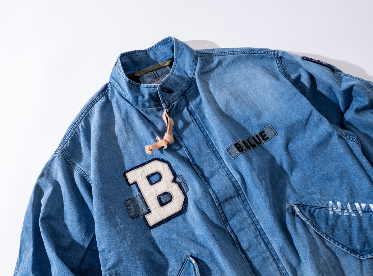 JACQUARD DENIM ATTACHMENT FISHTAIL COAT | BLUE BLUE | ブルーブルー